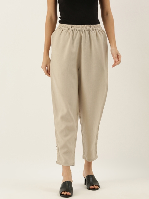 

MERAKI Women Off-White Loose Fit Solid Regular Trousers