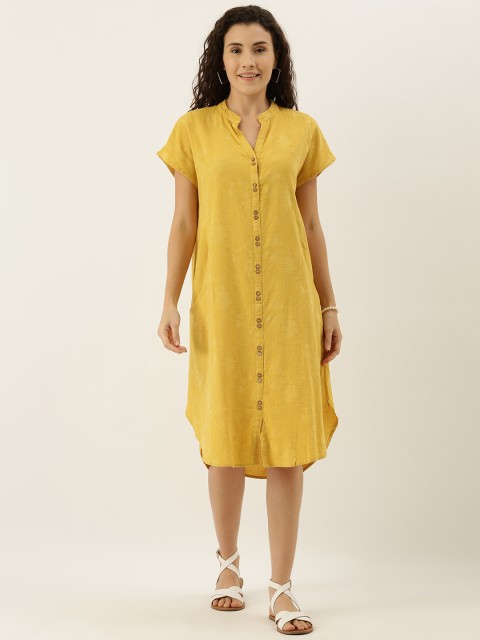 

MERAKI Women Mustard Yellow Self Design Shirt Dress