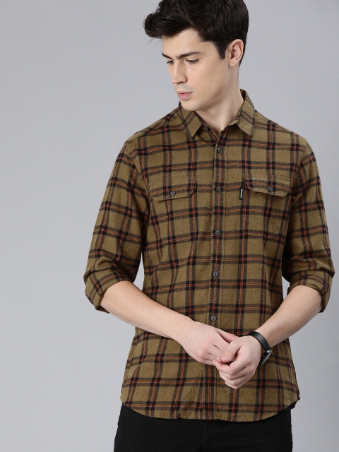 

THE BEAR HOUSE Men Brown & Orange Slim Fit Checked Casual Shirt