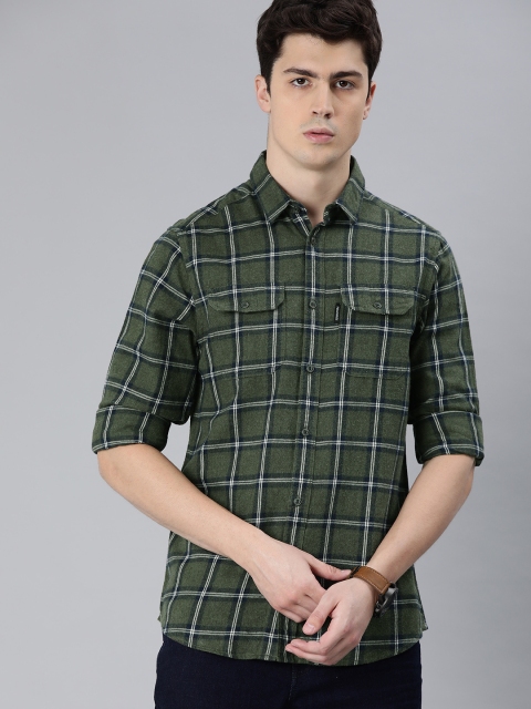 

THE BEAR HOUSE Men Green Slim Fit Checked Casual Shirt