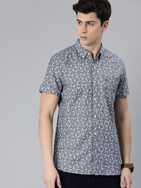 

THE BEAR HOUSE Men Blue & Beige Slim Fit Printed Casual Shirt