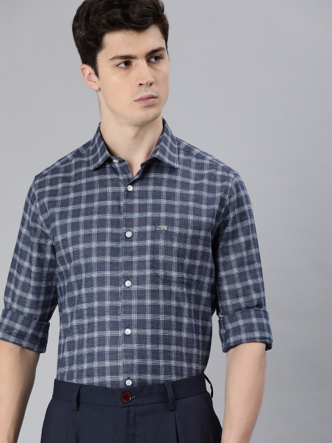 

THE BEAR HOUSE Men Blue & White Slim Fit Checked Formal Shirt