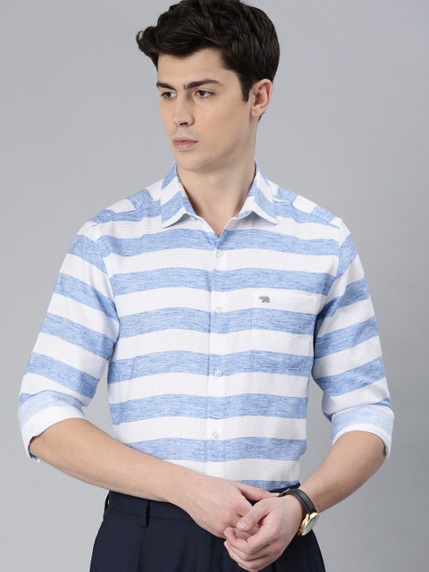 

THE BEAR HOUSE Men Blue & White Slim Fit Striped Formal Shirt