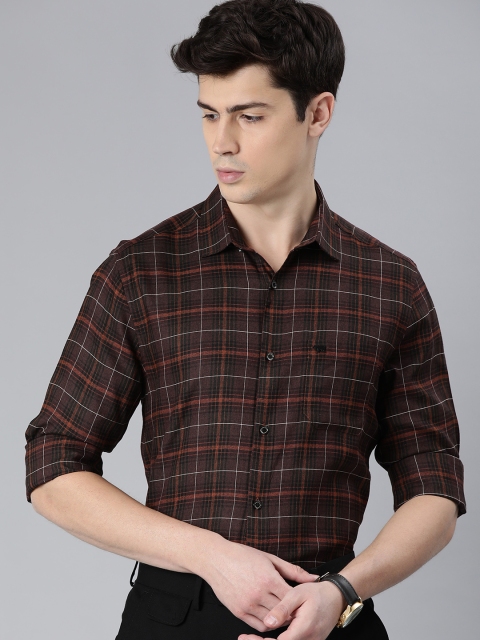 

THE BEAR HOUSE Men Coffee Brown & White Slim Fit Checked Formal Shirt