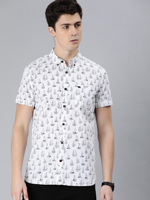

THE BEAR HOUSE Men White Slim Fit Printed Casual Shirt