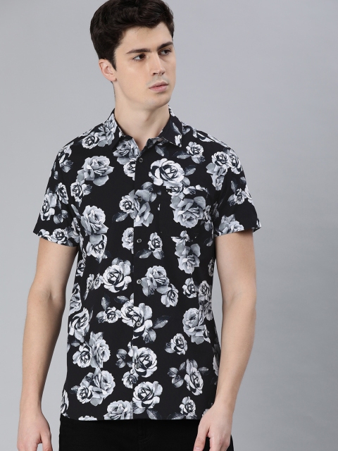 

THE BEAR HOUSE Men Black & White Slim Fit Printed Casual Shirt