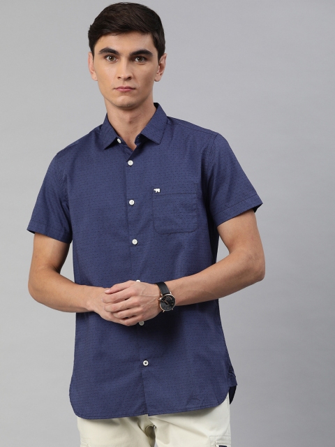 

THE BEAR HOUSE Men Navy Blue Slim Fit Self Design Casual Shirt