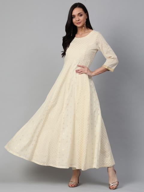 

Biba Women Cream-Coloured & Golden Woven Design Anarkali Kurta