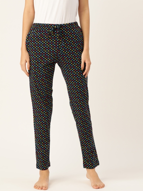 

ETC Women Navy Blue & Yellow Polka Dots Print Pure Cotton Lounge Pants