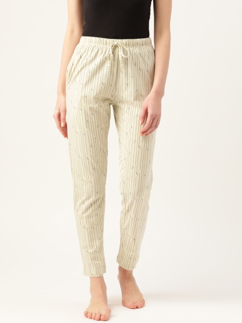 

ETC Women Cream-Coloured & Black Pure Cotton Striped Lounge Pants