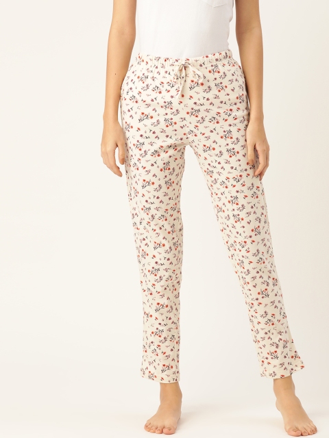 

ETC Women Off-White & Pink Floral Print Pure Cotton Lounge Pants