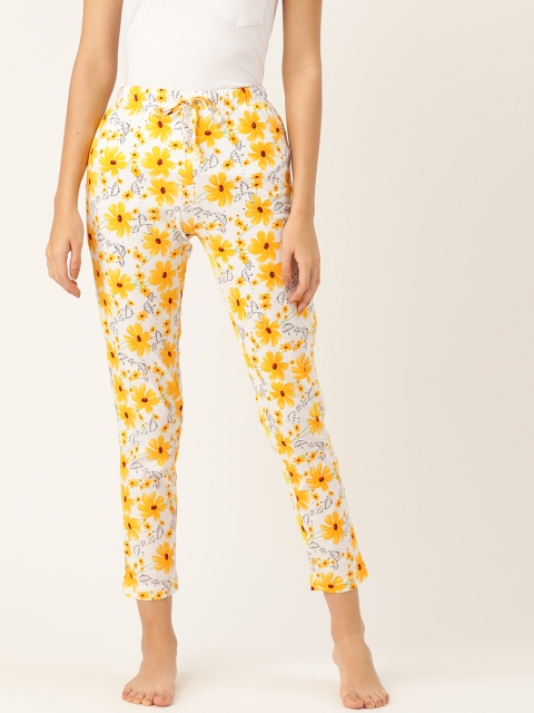 

ETC Women White & Yellow Floral Print Pure Cotton Lounge Pants