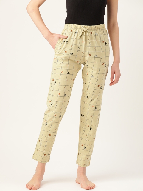 

ETC Women Cream-Coloured & Black Pure Cotton Printed Crop Lounge Pants