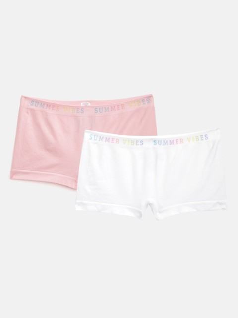 

Marks & Spencer Girls Pack of 2 Solid Boy Shorts T713706S, White