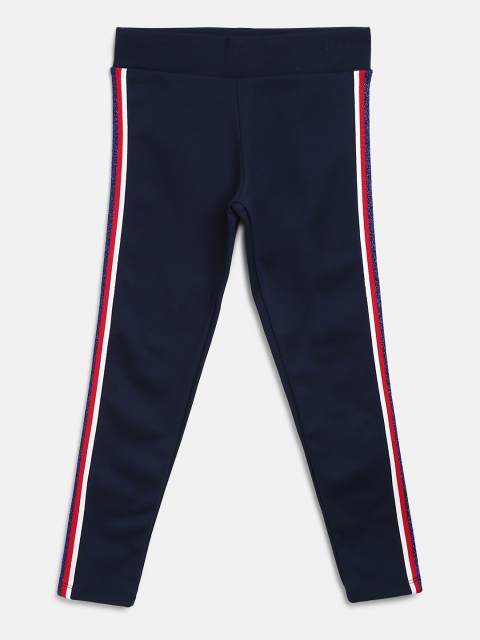 

Marks & Spencer Girls Navy Blue Solid Leggings with Striped Detail