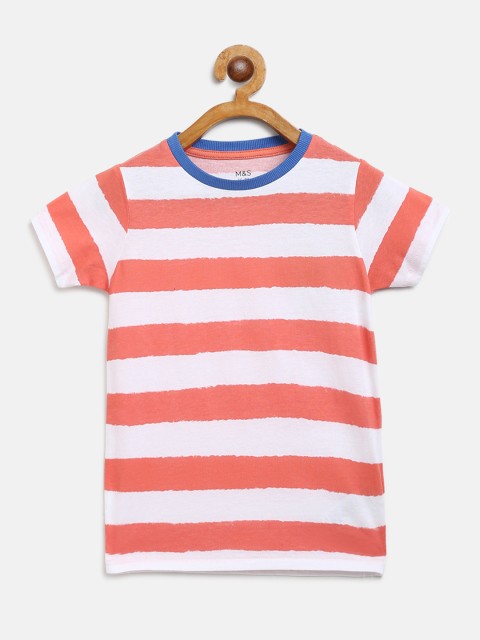 

Marks & Spencer Boys Coral Pink & White Striped Round Neck T-shirt