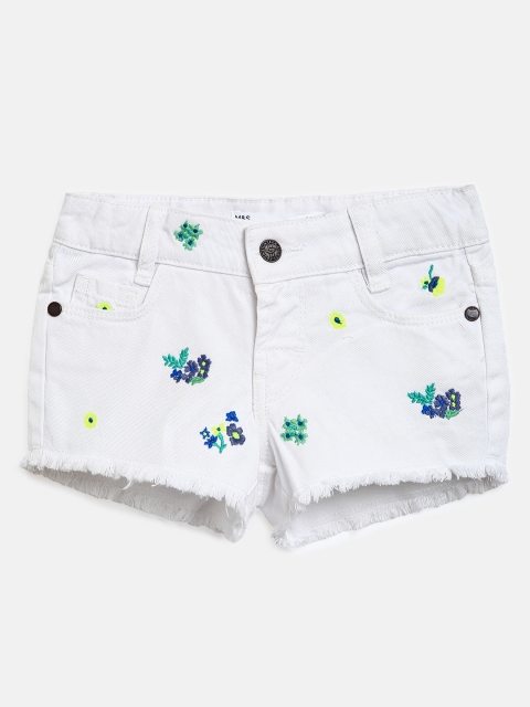 

Marks & Spencer Girls White & Green Floral Embroidered Regular Fit Denim Shorts