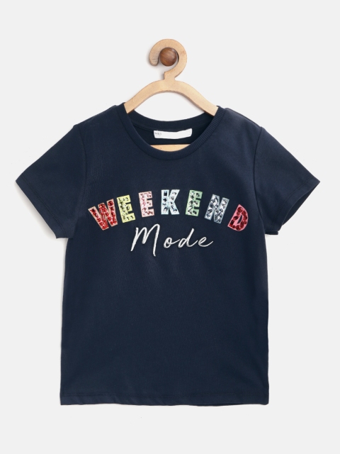 

Marks & Spencer Girls Navy Blue Typography Printed & Embellished Round Neck T-shirt