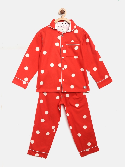

Cherry Crumble Boys Red & White Polka Dot Print Night Suit