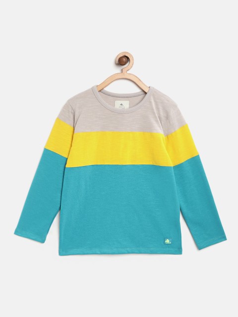 

Cherry Crumble Kids Blue & Yellow Colourblocked Round Neck T-shirt
