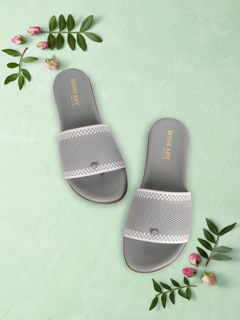 

SCENTRA Women Grey Woven Design Open Toe Flats