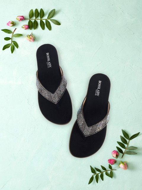 

SCENTRA Women Black Embellished Open Toe Flats