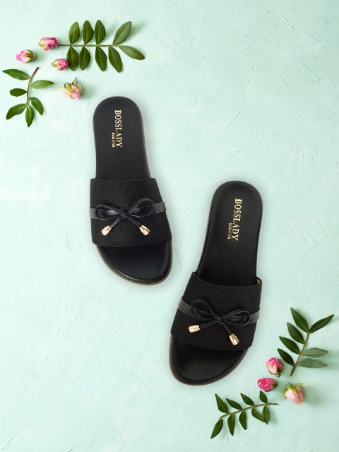 

SCENTRA Women Black Solid Open Toe Flats