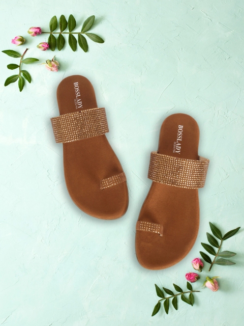 

SCENTRA Women Brown Embellished One Toe Flats