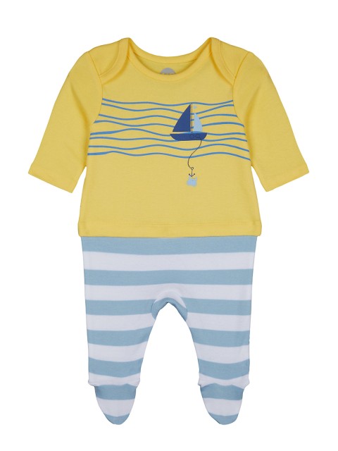 

mothercare Infant Boys Yellow & Blue Printed Sleepsuit