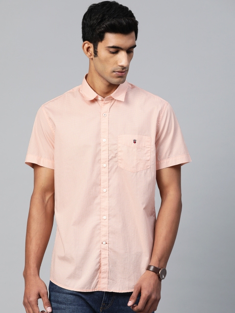 

Louis Philippe Sport Men Peach-Coloured & White Slim Fit Printed Casual Shirt