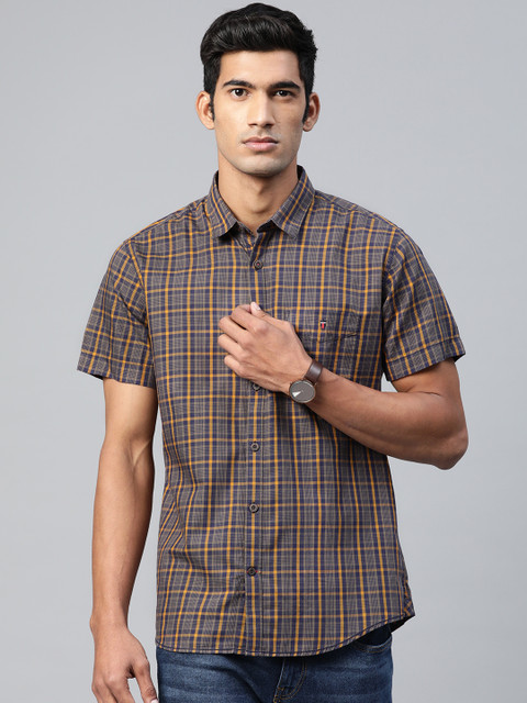 

Louis Philippe Sport Men Grey & Mustard Yellow Slim Fit Checked Casual Shirt