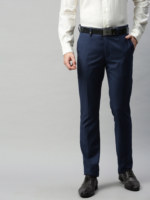 

Louis Philippe Men Navy Blue & Black Slim Fit Checked Formal Trousers