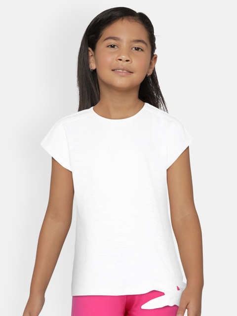 

Global Desi Girls White Solid Pure Cotton Top With Lace Detailing