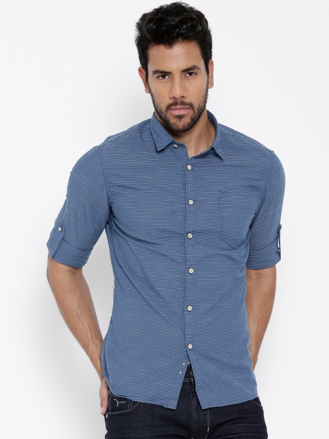 

Flying Machine Blue & White Striped Casual Shirt