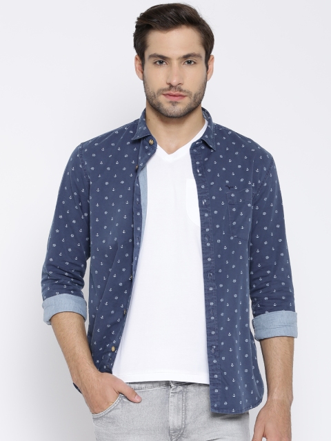 

Flying Machine Blue Nautical Print Denim Shirt