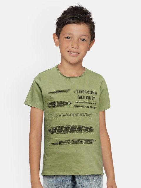 

Cherokee Boys Olive Green Printed Round Neck Pure Cotton T-shirt
