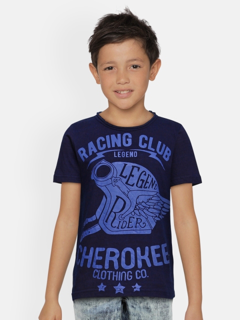 

Cherokee Boys Navy Blue Printed Round Neck Pure Cotton T-shirt