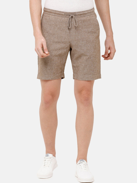 

CAVALLO by Linen Club Men Brown Solid Slim Fit Regular Cotton Linen Shorts