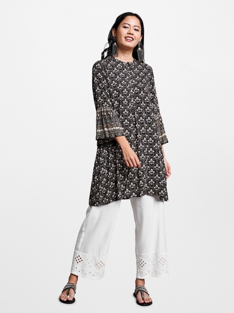 

Global Desi Women Black & White Printed A-Line Kurta
