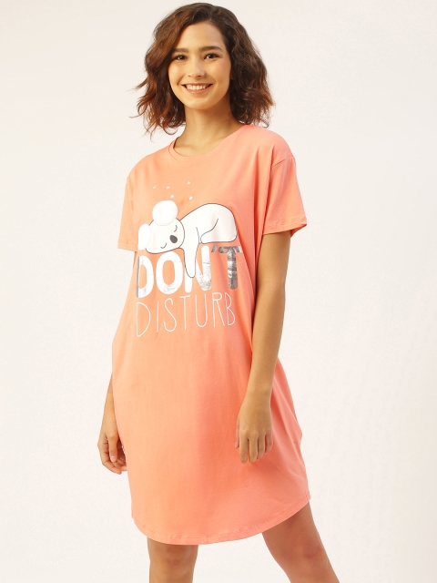 

Sweet Dreams Women Peach-Coloured & White Sleepy Koala Print Sleep Shirt