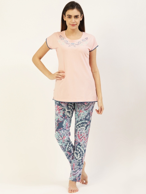 

Sweet Dreams Women Pink & Blue Printed Night suit