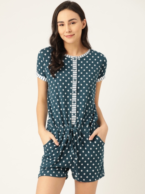 

Sweet Dreams Women Teal Blue & White Polka Dot Print Playsuit
