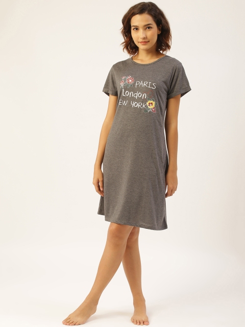 

Sweet Dreams Women Charcoal Grey & White Cities Print Nightdress