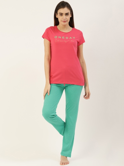 

Sweet Dreams Women Pink & Green Printed Cotton Night suit