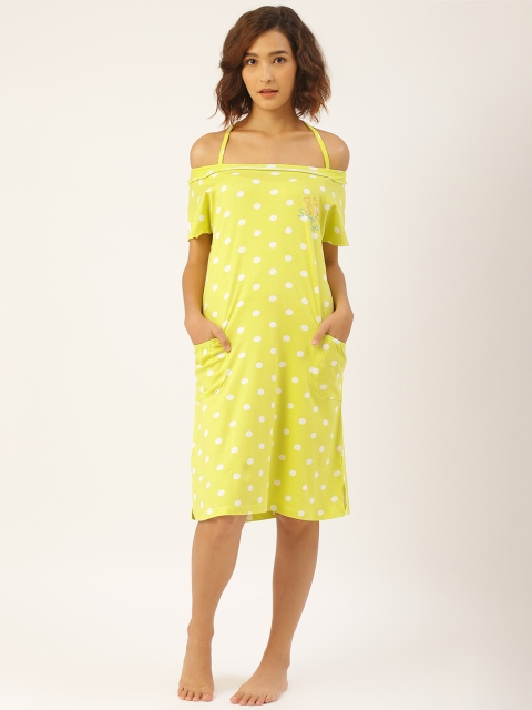 

Sweet Dreams Lime Green & White Polka Print Halter Neck Cotton Nightdress
