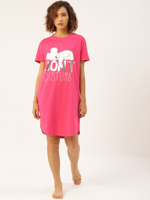 

Sweet Dreams Women Fuchsia Pink & White Sleepy Koala Print Sleep Shirt