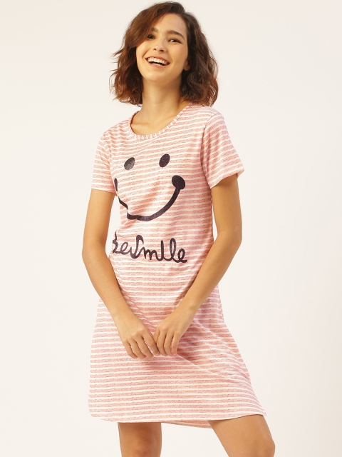 

Sweet Dreams Pink & Off-White Pure Cotton Striped Sleep Shirt