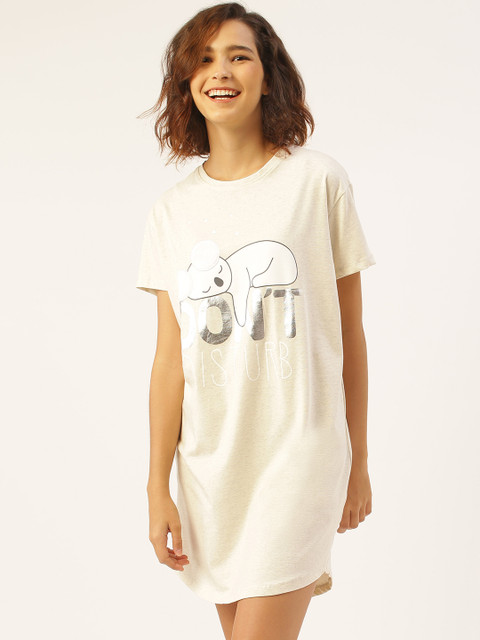 

Sweet Dreams Off-White & Silver Quirky Print Pure Cotton Sleep Shirt