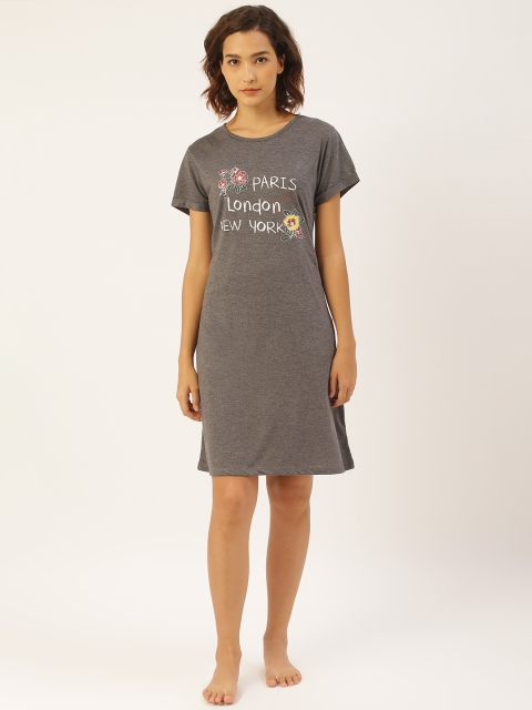 

Sweet Dreams Charcoal Grey & White Printed Sleep Shirt