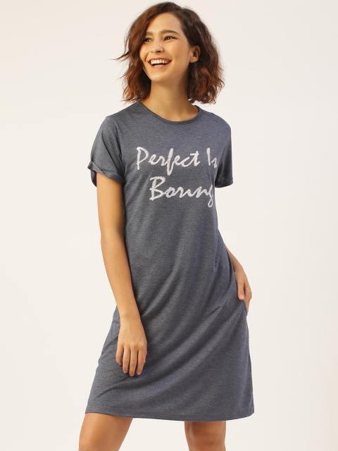 

Sweet Dreams Women Navy Blue & White Slogan Print Sleep Shirts